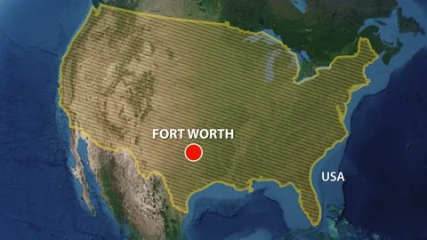 Geolocation of the city of Fort Worth on the map Stock Footage 204919280