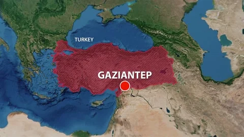 Geolocation of the city of Gaziantep on the map Stock Footage 201307180