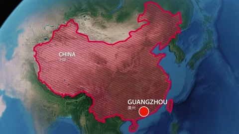 Geolocation of the city of Guangzhou on the map Stock Footage 171987614
