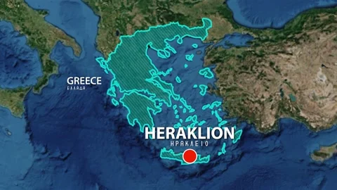 Geolocation of the city of Heraklion on the map Stock Footage 212105607