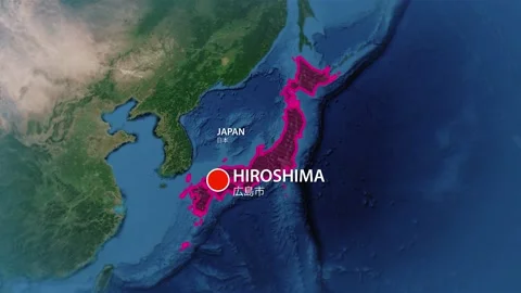 Geolocation of the city of Hiroshima on the map Stock Footage 233788489