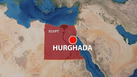 Geolocation of the city of Hurghada on the map Stock Footage 260325827