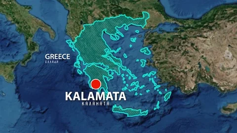 Geolocation of the city of Kalamata on the map Stock Footage 212106311