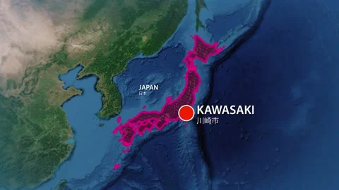 Geolocation of the city of Kawasaki on the map Stock Footage 239571025