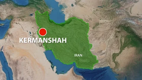 Geolocation of the city of Kermanshah on the map Stock Footage 242161556