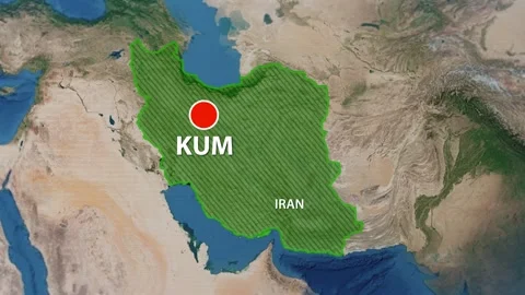 Geolocation of the city of Kum on the map Stock Footage 241253437