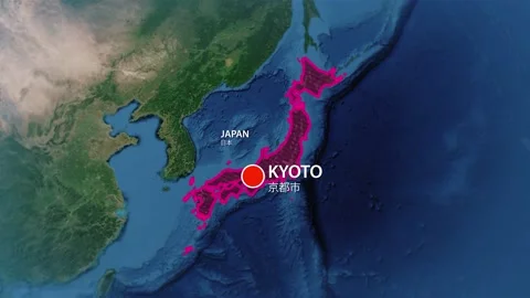 Geolocation of the city of Kyoto on the map Stock-Footage 238610364