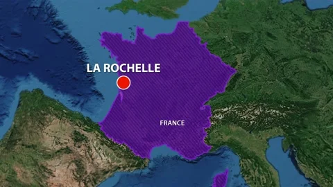 Geolocation of the city of La Rochelle on the map Stock Footage 202264813