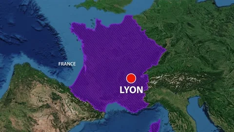 Geolocation of the city of Lyon on the map Stock Footage 202290362