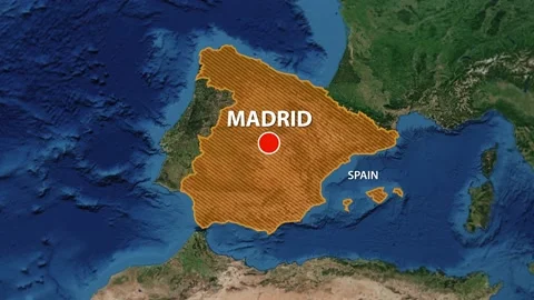 Geolocation of the city of Madrid on the map Stock Footage 202290433