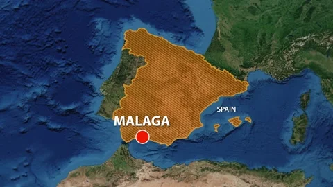 Geolocation of the city of Malaga on the map Stock Footage 202290450
