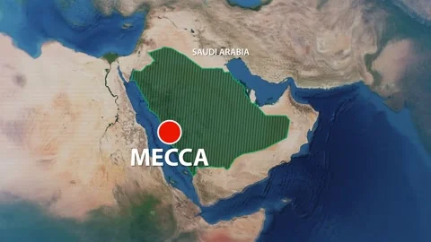 Geolocation of the city of Mecca on the map Stock Footage 244857127