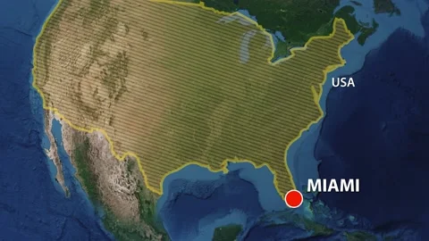 Geolocation of the city of Miami on the map Stock Footage 202290434