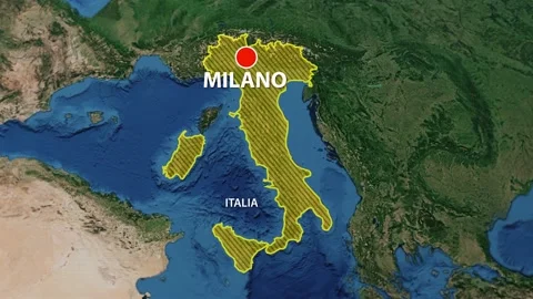 Geolocation of the city of Milan on the map Stock Footage 202290505