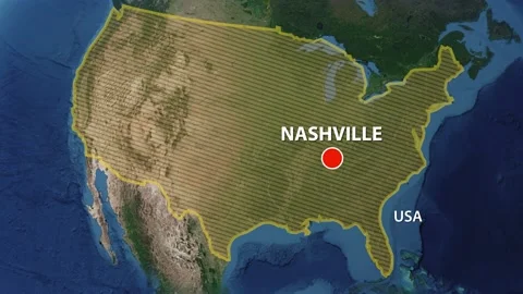 Geolocation of the city of Nashville on the map Stock Footage 208391997