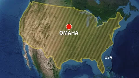 Geolocation of the city of Omaha on the map Stock Footage 208395389