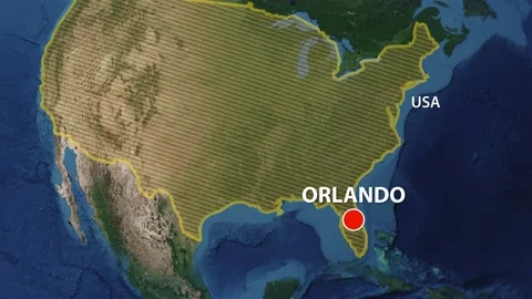 Geolocation of the city of Orlandoon the map Stock Footage 207771924