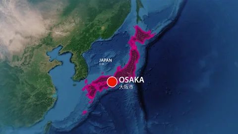 Geolocation of the city of Osaka on the map Stock Footage 235724763
