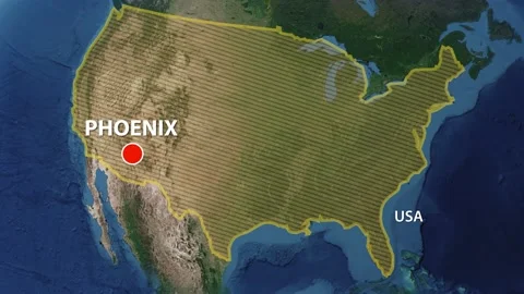 Geolocation of the city of Phoenix on the map Video stock 204853663