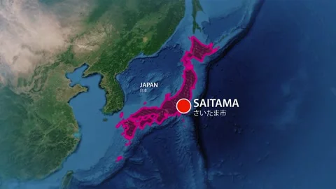 Geolocation of the city of Saitama on the map Stock Footage 235557445