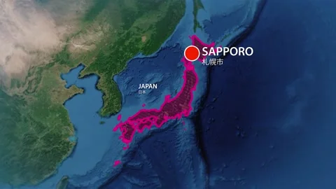 Geolocation of the city of Sapporo on the map Stock Footage 234810909