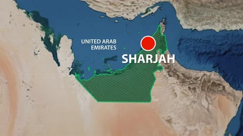 Geolocation of the city of Sharjah on the map Stock Footage 236792963