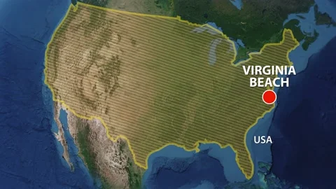 Geolocation of the city of Virginia Beach on the map Video stock 212104402