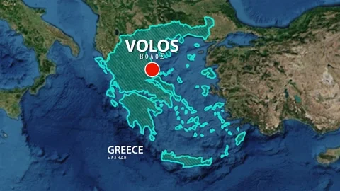 Geolocation of the city of Volos on the map Stock-Footage 212105001