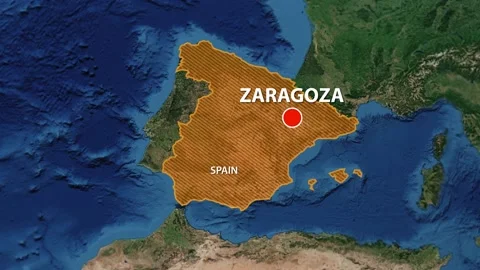 Geolocation of the city of Zaragoza on the map Stock Footage 204060715
