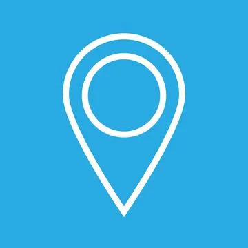 Geolocation icon on a blue background. Linear pin code icons of the geolocation Illustrazione stock