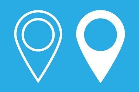 Geolocation icons on a blue background. A set of linear pin-code icons of the Illustrazione stock
