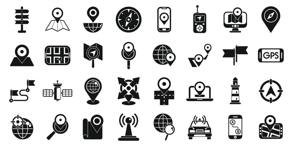 Geolocation icons set simple vector. Pin map location Ilustración de archivo
