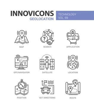 Geolocation - line design icons set Stock Illustration