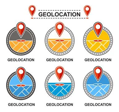 Geolocation map pin pointer, gps navigation, address location point on road icon Stock Illustration