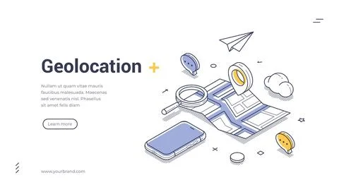 Geolocation map tracking GPS navigation mobile app isometric web banner des.. Illustrazione stock