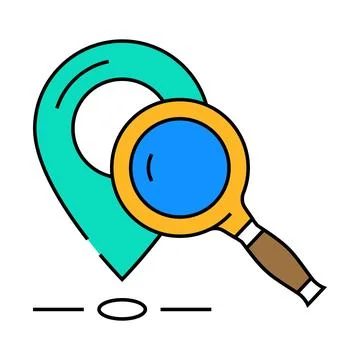 Geolocation marker magnifying glass icon color illustration Stock Illustration