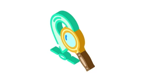 Geolocation marker magnifying glass isometric icon animation Stock Footage 327288787