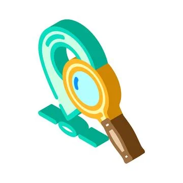 Geolocation marker magnifying glass isometric icon vector illustration Stock Illustration