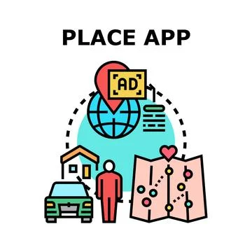 Geolocation mobile application navigating local online advertising Stock Illustration