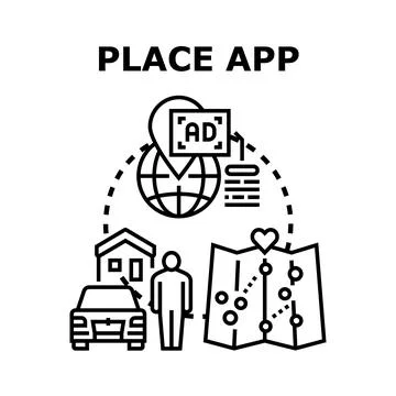 Geolocation mobile application navigating local online advertising Stock Illustration
