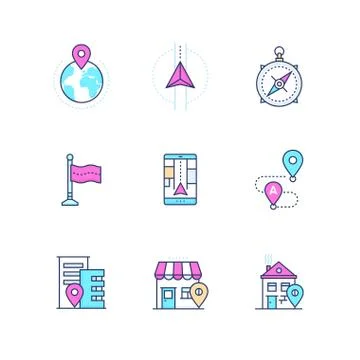 Geolocation - modern vector line design style icons set Stock Illustration