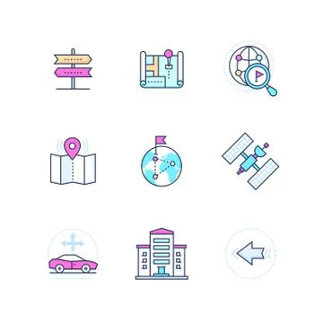 Geolocation - modern vector line design style icons set Stock Illustration