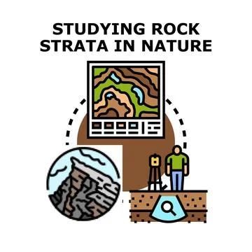 Geologic research exploring rock strata formations in nature Illustrazione stock