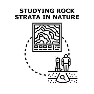 Geologic research exploring rock strata formations in nature Stock Illustration