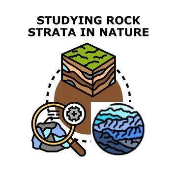 Geologic research studying earth layers and rock strata Stock Illustration