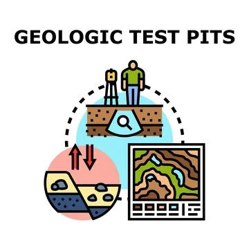Geologic test pits analyzing ground structure and stability 스톡 일러스트
