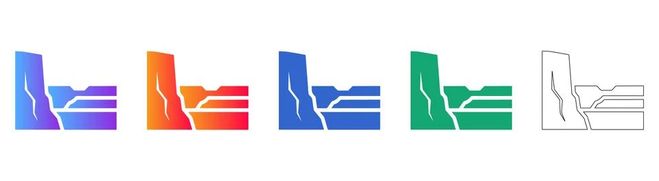 Geological Cliff Structure Icon Set in Gradient and Outline Stock Illustration