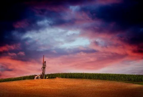 Geological excavation machine in the fields Stock Photos