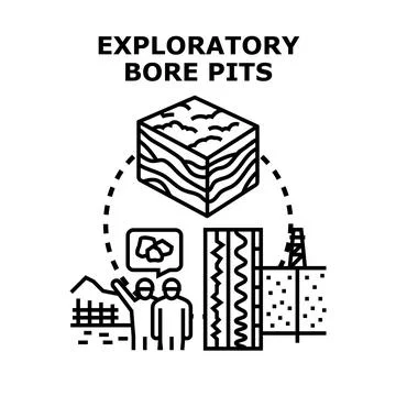 Geological exploration concept showing bore pit drilling and soil analysis Ilustração Stock