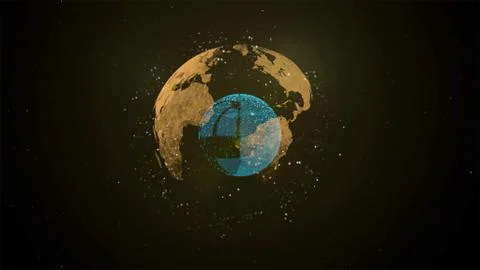 Geological layers concept. 3d render Earth turning around with visible necleus 스톡 일러스트
